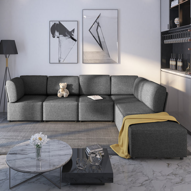 Latitude Run 3 - Piece Living Room Set - Modular Sleeper Sectional with Ottoman - L-Shaped Convertible Sofa Bed for Small Spaces