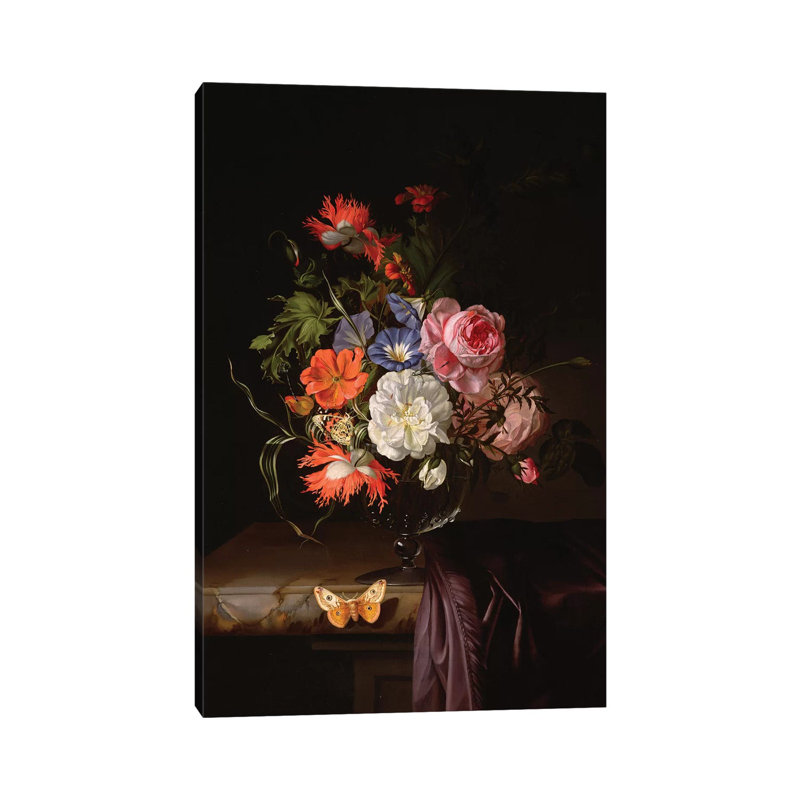 A Still Life Of Flowers In A Vase On A Ledge by Rachel Ruysch - Wrapped Canvas Painting, 30.48cm H x 20.32cm W  x 1.91cm D