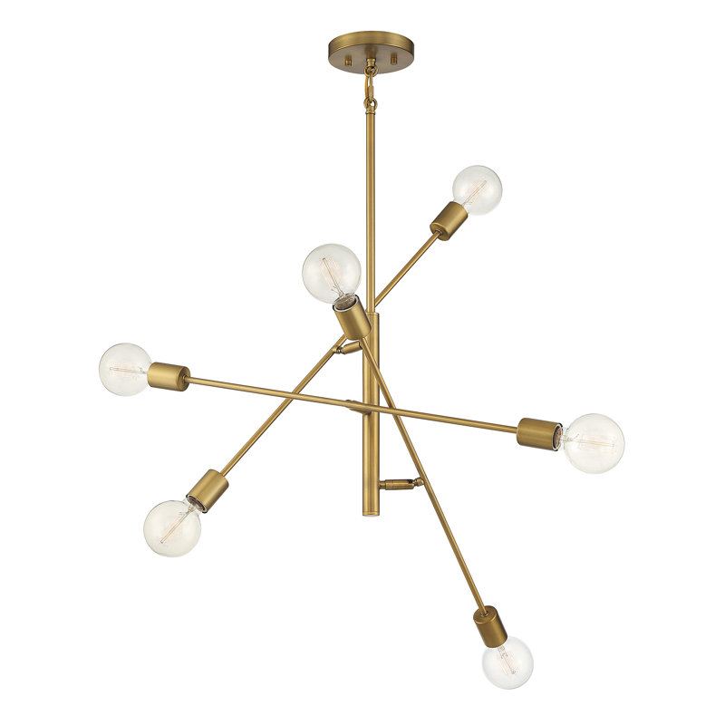 Lustre 6 lumières Meridian en laiton naturel, Laiton naturel