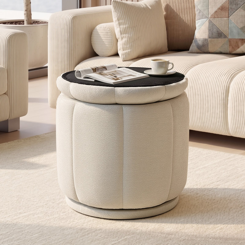 Repose-pieds rembourré entièrement assemblé avec rangement et pivot à 360 °, Beige
