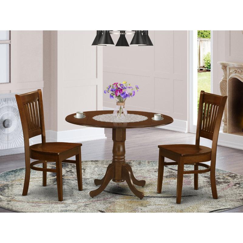 Ensemble de coin repas 3 pièces pour petits espaces comprenant une table ronde Dropleaf et 2 chaises de salle à manger, 42 x 42 pouces, espresso