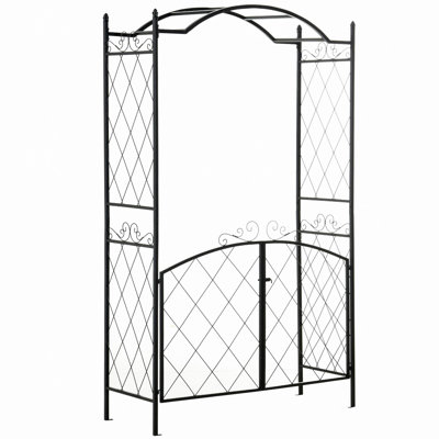 Garden Arch Arbor, Metal Arch Trellis With Gate, Garden Archway For Climbing Vines, Wedding Ceremony Decoration