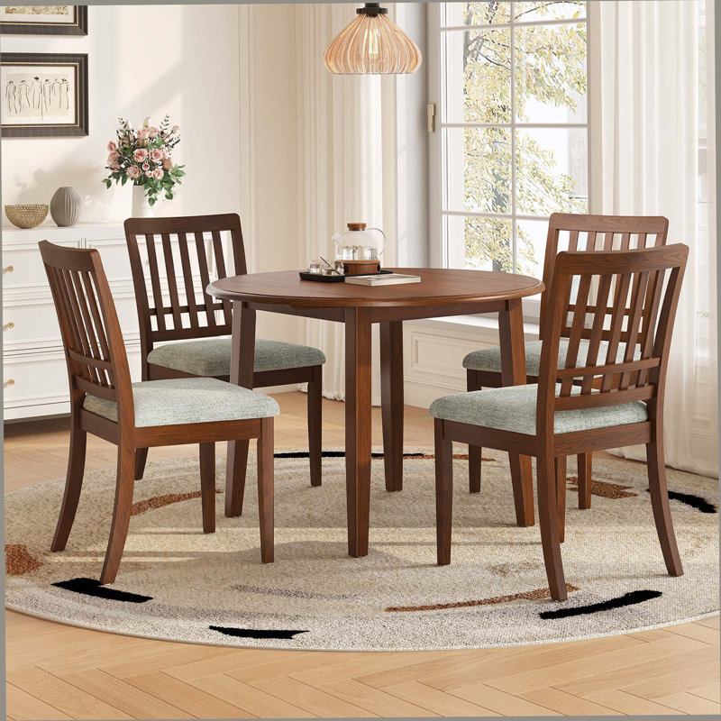 Ensemble de table de salle à manger 5 pièces pour 4 personnes, 1 table de salle à manger pliante en bois + 4 chaises rembourrées, conception compacte pour petits appartements et salles à manger - Brun