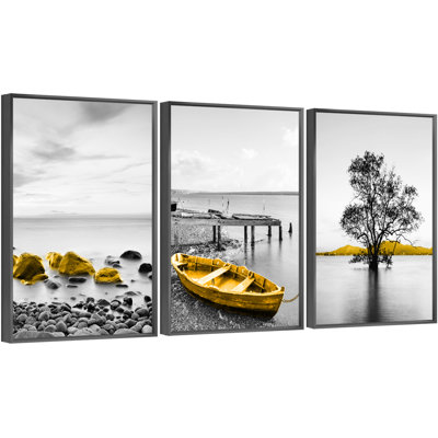 Contrast aluminium encadré, ensemble de 3 reproductions d'art encadrées sur toile