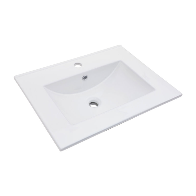 Comptoir de meuble-lavabo en céramique 24 po x 18 po blanc - débordement, teinture, faible absorption d'eau, lavabo rectangulaire 1 trou, teinture, maximisation d'espace