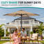 Parasol de patio en acier de 11 pi avec système de levage à manivelle et 6 parasols de table résistants et imperméables parfaits pour la piscine, la terrasse, la plage et le restaurant extérieur, beige-597736210