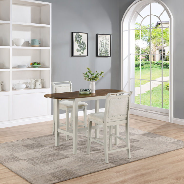 Bearden 3-Piece Transitional Solid Wood Drop Leaf Dining Table with Chairs