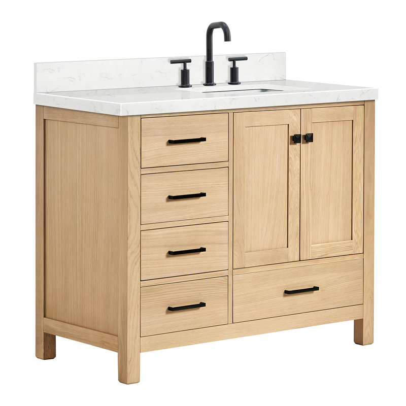  Meuble-lavabo simple 42,25 po avec plateau, Right, Rectangular, Chêne