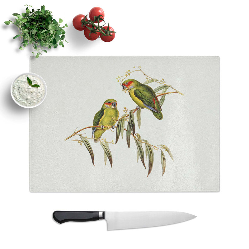 Tempered Glass Coxen's Parakeets Chopping Board, 39 cm W x 28.5 cm L