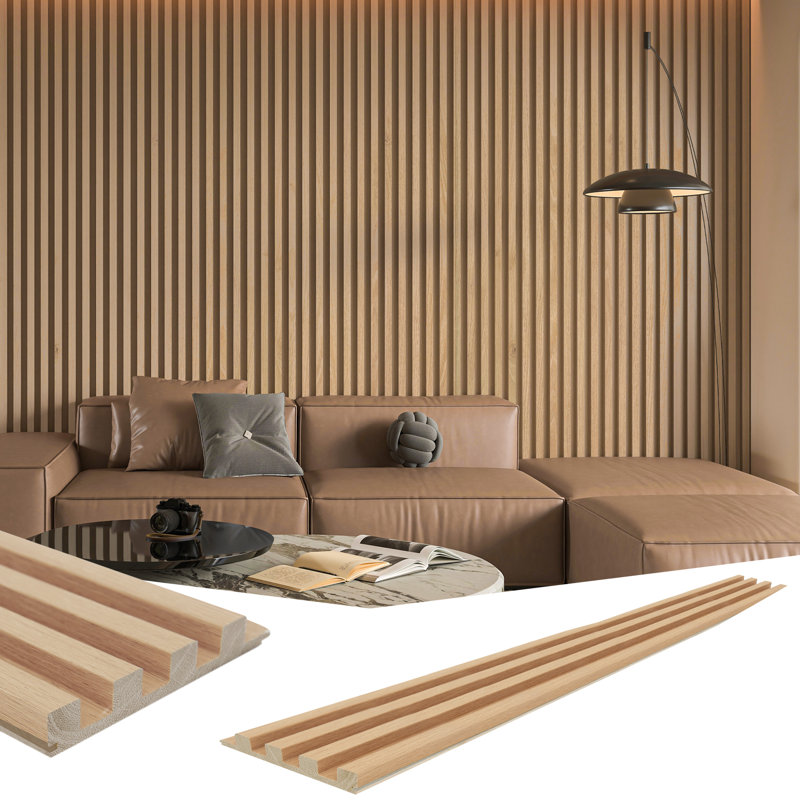4 PCS 103.94''x5.7'' Slat Solid Wood Wall Paneling for Interior and Ceiling Decoration(16.45 sq.ft./Case), Oak