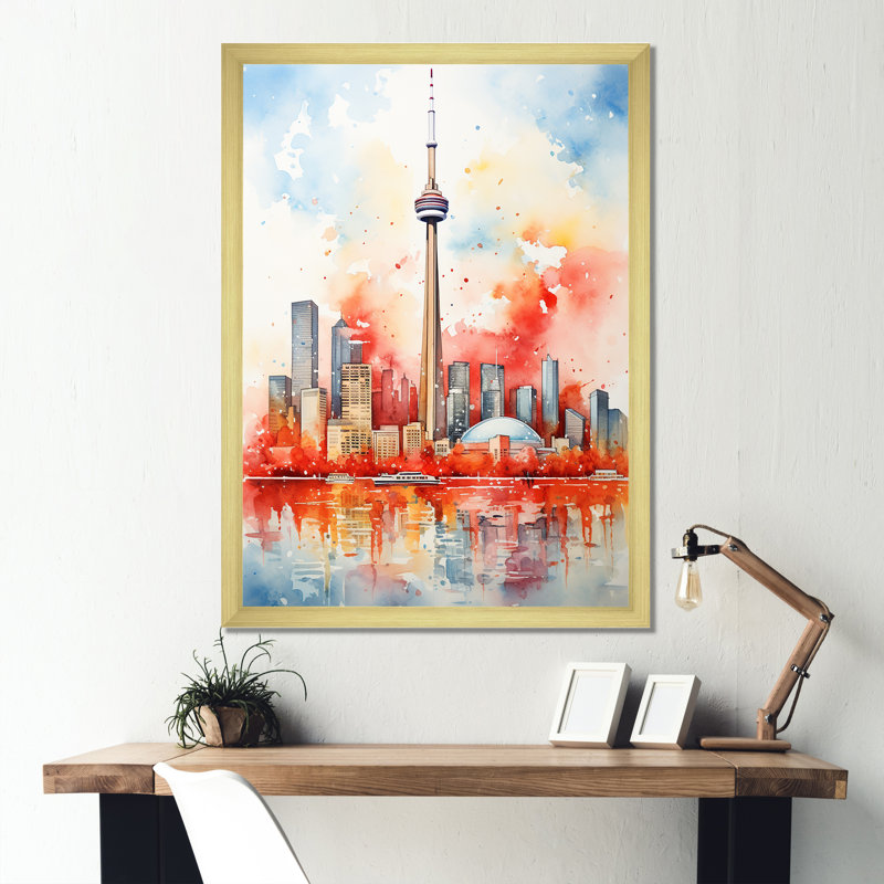 Coucher de soleil coloré sur le paysage urbain de Toronto I, Cadre flottant noir, H 32 po x l 16 po x P 1 po