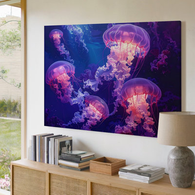 Art mural éthéré méduse lueur toile de mer profonde, art marin, toile prête à accrocher