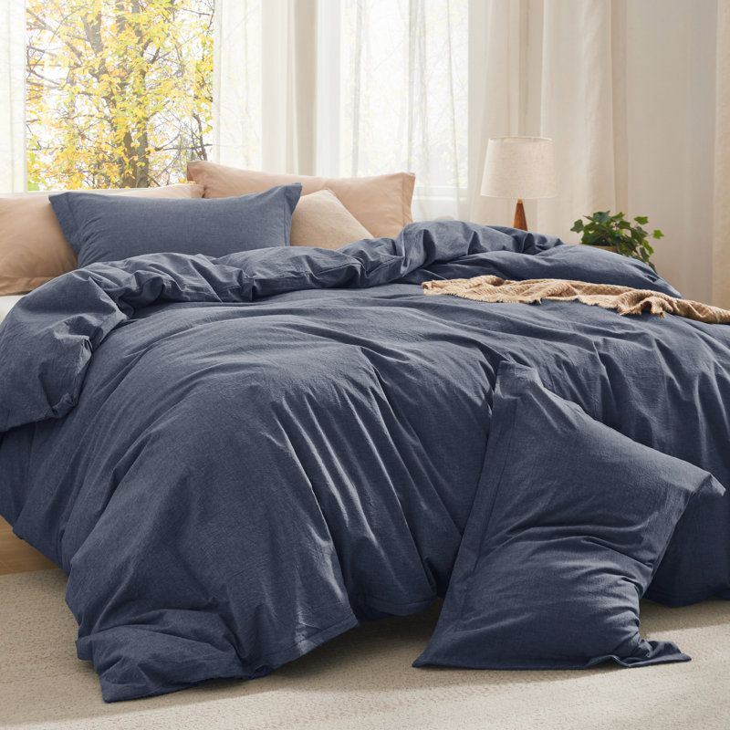 Best Seller Bedsure Cotton Fabric With Microfiber Inner Fill Comforter Set, 143TC, Denim Blue