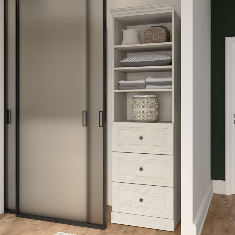 Ensemble de système d'organisation de pour pièce-penderie Alvaretta, H 85 po x l 25 po x P 19,8 po, Chêne blanc lin
