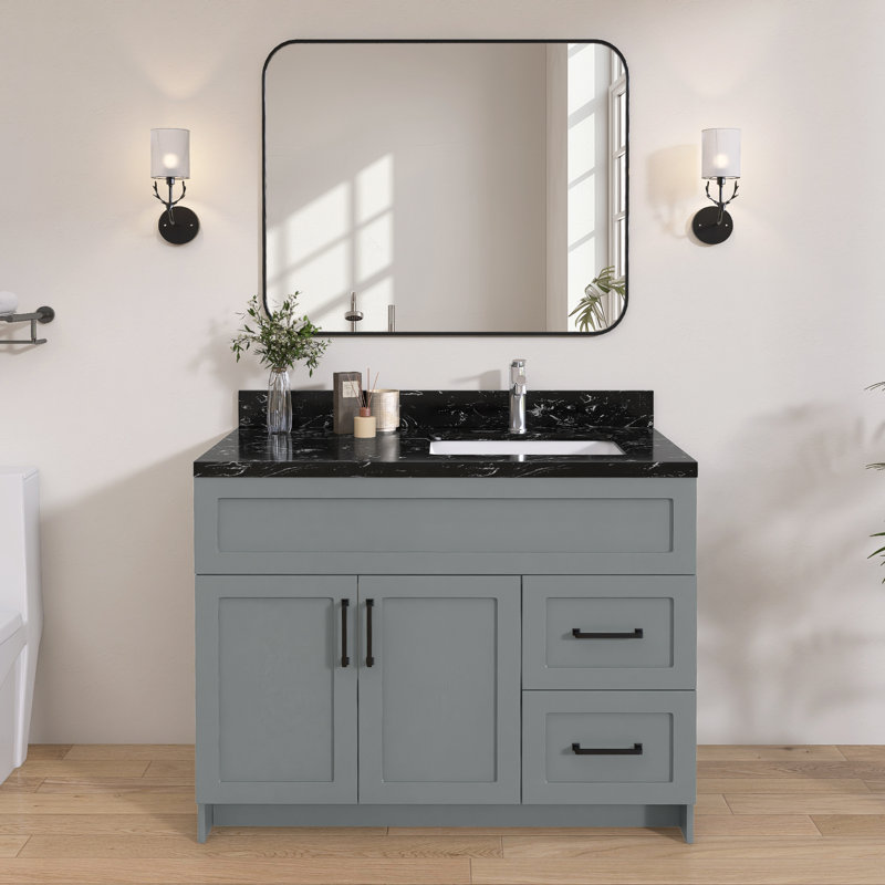 Comptoir de meuble-lavabo en pierre reconstituée de 42 po x 22 po avec lavabo droit et comptoir de 4 po