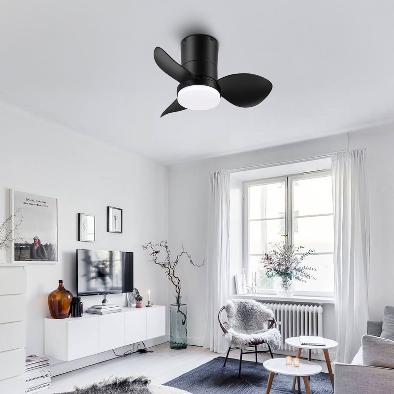 22''  3-ABS Blades Smart  indoor LED Ceiling Fan with Remote, Black, Black