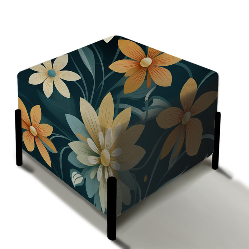 Motif floral orange à motif géométrique contemporain - repose-pieds carré floral