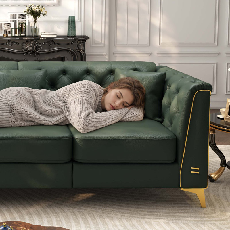 Canapé Chesterfield de luxe modulaire avec similicuir et capitonnage à boutons