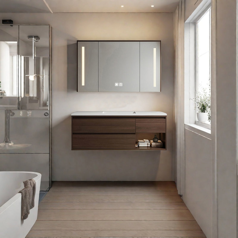 Armoire de salle de bain luxueuse, Noyer, 71"