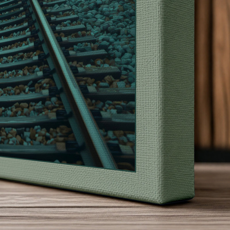 Rails Through Winter Forest Scandinavian - Wrapped Canvas, 24x16 - 61.0 x 40.6 cm, Sage Border