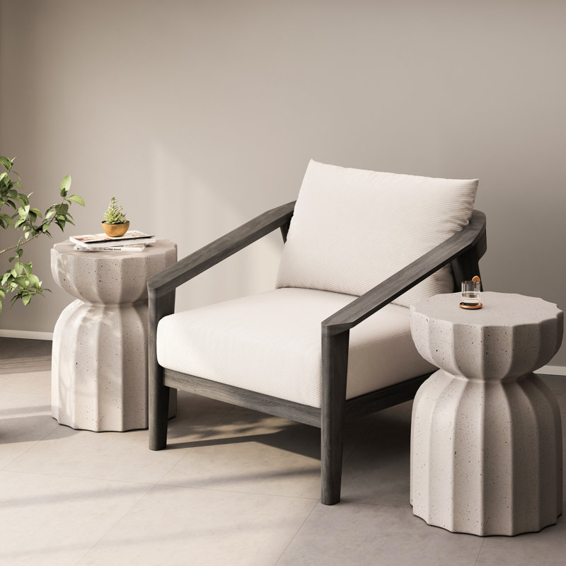 Table basse et table d'appoint en ciment blanc imperméable 2 pièces, 13 po pour les espaces intérieurs de patio, de jardin, de balcon, facile à nettoyer, supporte 265 lb