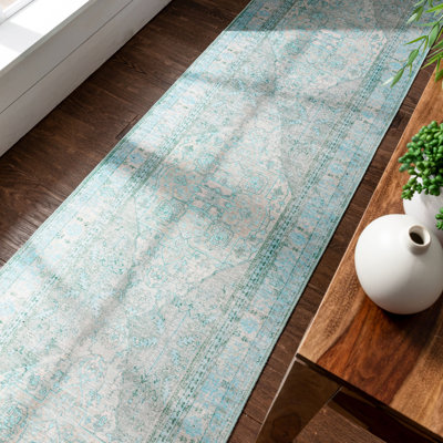 Nile Vintage Medallion Flatweave Green Area Rug