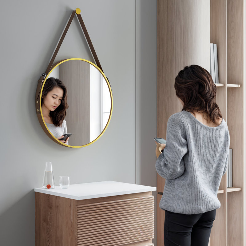 Trombly Metal Flat Wall Mirror, Brushed Brass