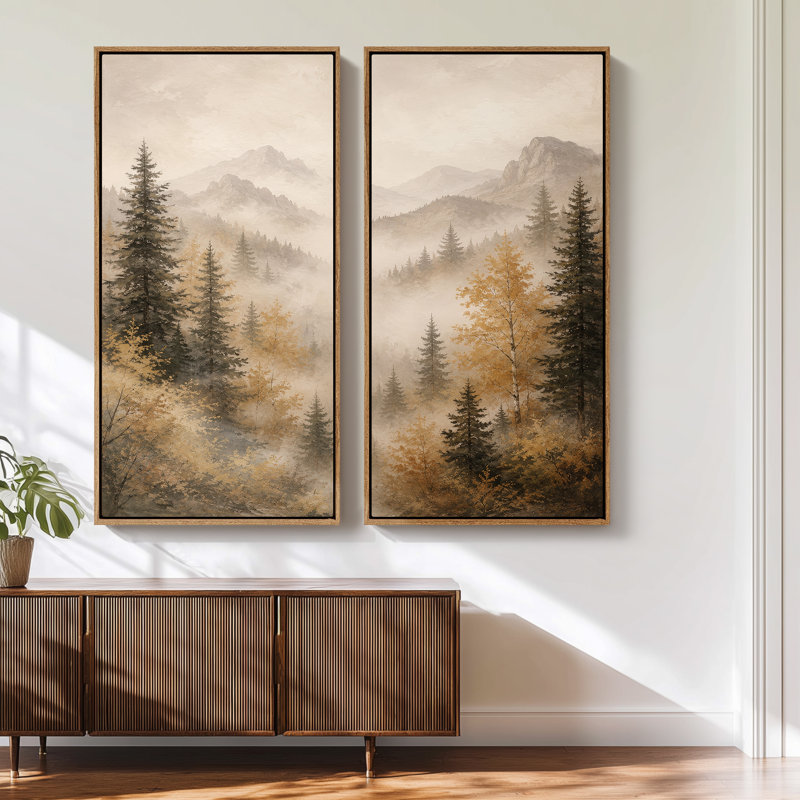 Misty Mountain Forest Landscape, Encadré naturel, H 60 po x l 30 po