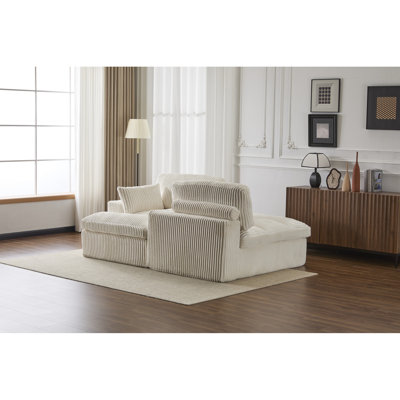 Méridienne blanche double - siège, canapé-lit surdimensionné en velours côtelé pour intérieur, canapé modulaire de luxe à assise profonde, sans assemblage, rembourrage en mousse à mémoire de forme, 2 méridiennes, canapé-lit avec revêtement,