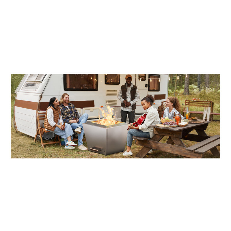 Cyberpit One Smokeless Fire Pit, Wood Burning Fireplaces w/ Pull-Out Ash Pan, Portable Outdoor Firepits, Carry Handle for Backyard Patio Camping Bonfire, Stainless Steel