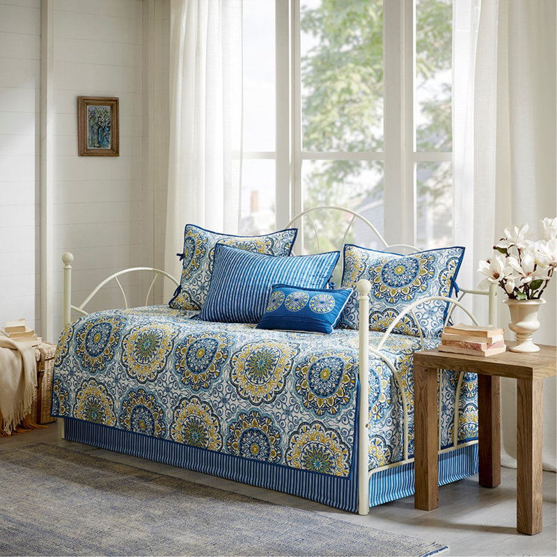 6 Piece Reversible Daybed Cover Set Blue Daybed, Blue Abstract