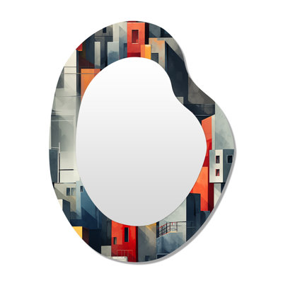 Grey Cubic Striped Wall Pattern - Striped Unique Shape Mirror, Grey Asymmetrical Unique Wall Mirror, Printed Metal Art