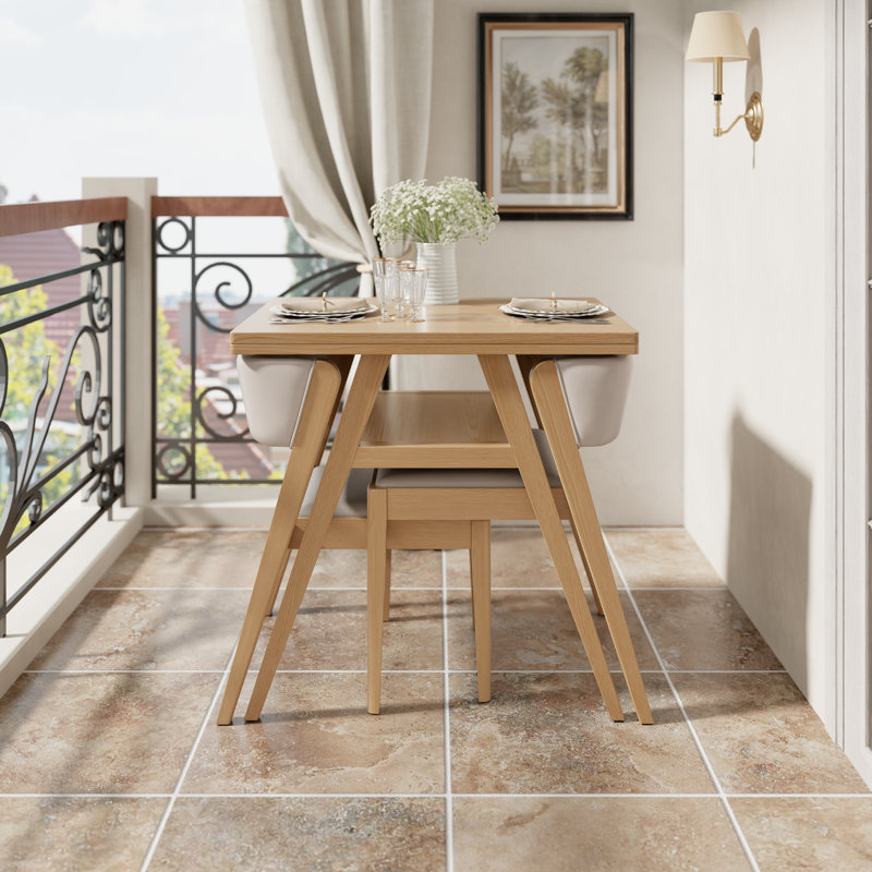 Ensemble 3 pièces de table et chaises en bois massif, Tanné