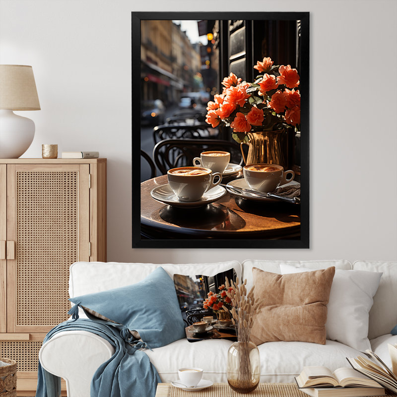 «Paris Caf Terrace Vibes», reproduction sur toile, H 20 po x l 12 po x P 1 po, Cadre photo noir