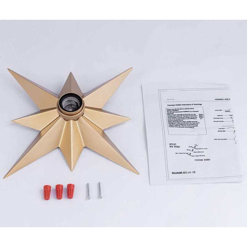 Star Flush Mount Ceiling Light - Perfect for Bedroom, Study, Hallway and Entryway, ‎Brass