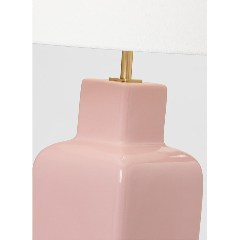 Pink Ceramic Table Lamp with White Linen Shade