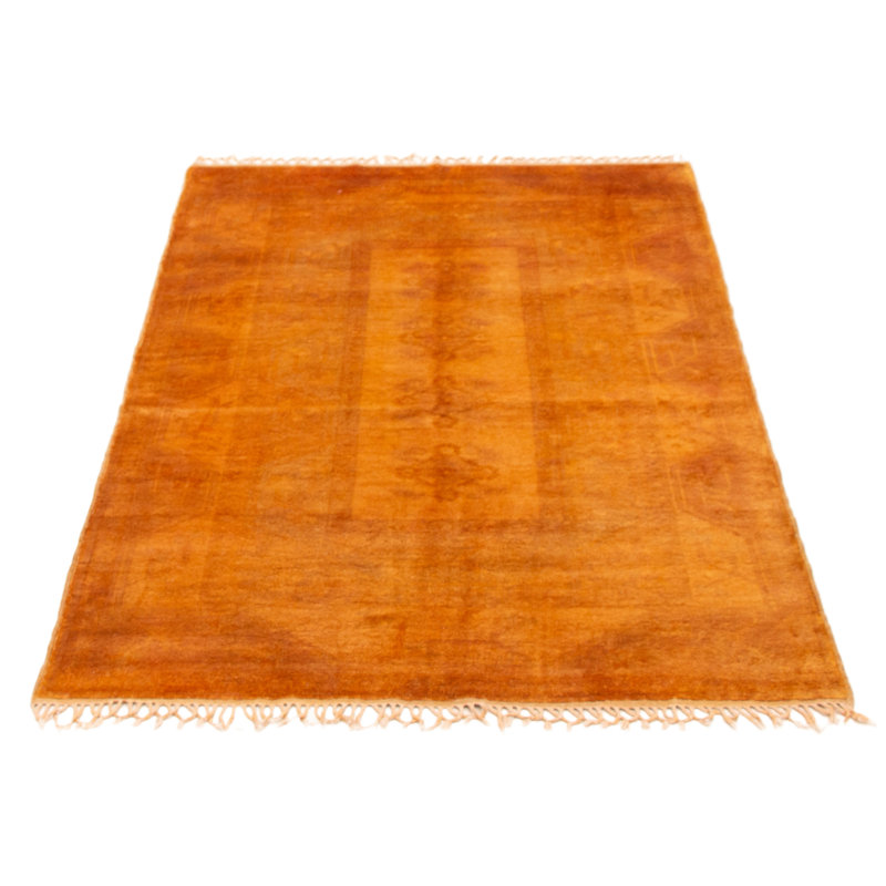 Tapis orange clair en laine noué à la main de conception unique 5 pi 1 po x 7 pi 6 po