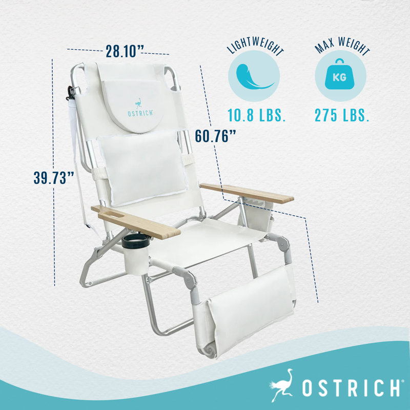  Deluxe 3N1 Lightweight Outdoor Lawn Beach Lounge Chair w/Footrest, White, White