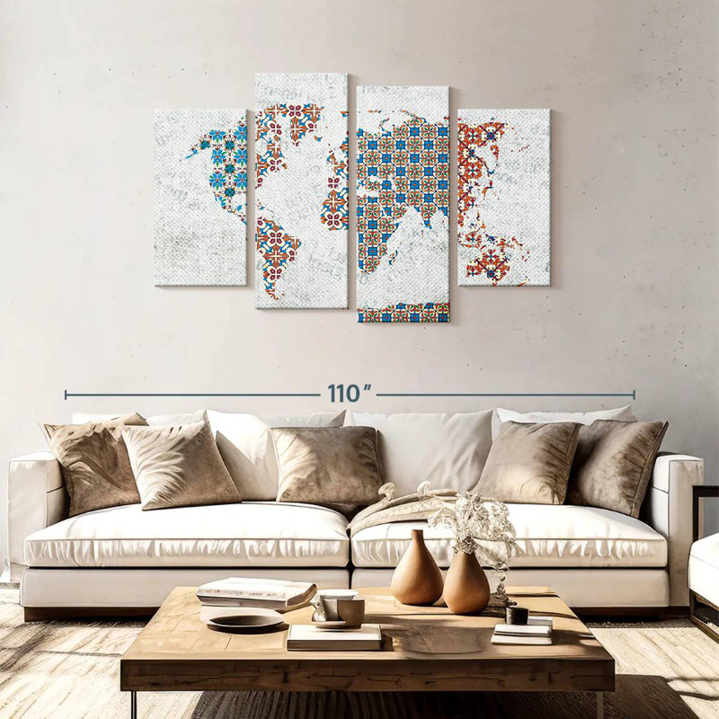 Aliaz Floral Tiles World Map, 48" H x 75" W