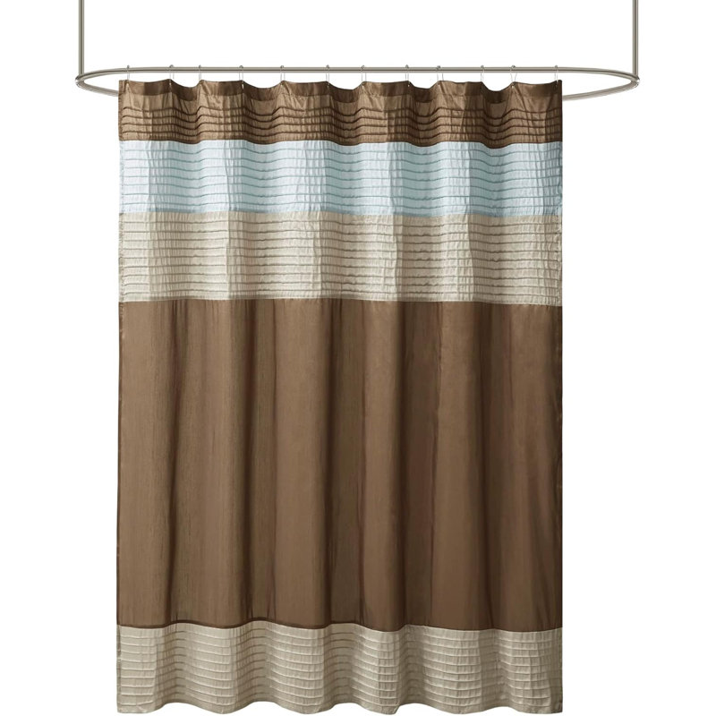 Polyester Shower Curtain Set, Blue/Brown