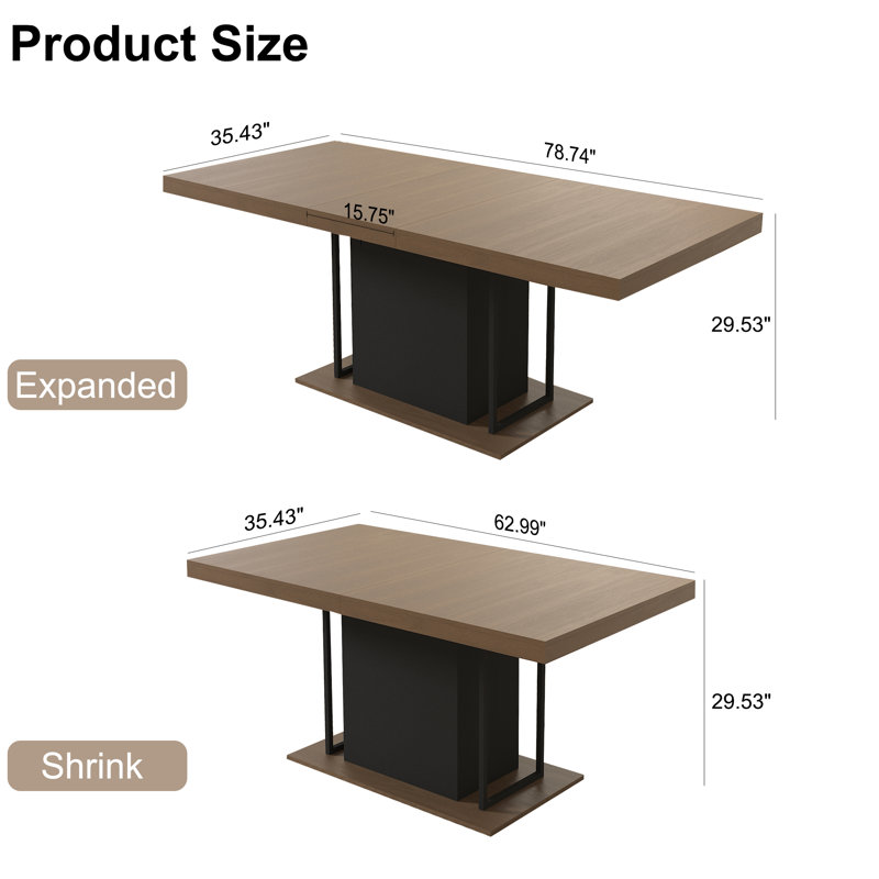 62.99" -78.74" Extendable Dining Table Set, Brown&Black Dining Room Table & Velvet Dining Chairs with Wood Leg, Rustic Kitchen Dining Table and Chairs Set, Modern Dining Table Set