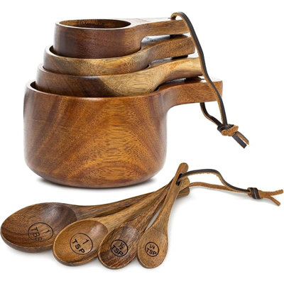 Wooden Measuring Cups And Spoons Set - Wood Measuring Cups, Wooden Measuring Spoons Set, Wood Kitchen Accessories, Cute Measuring Cups, Measuring Set For Dry Ingredients
