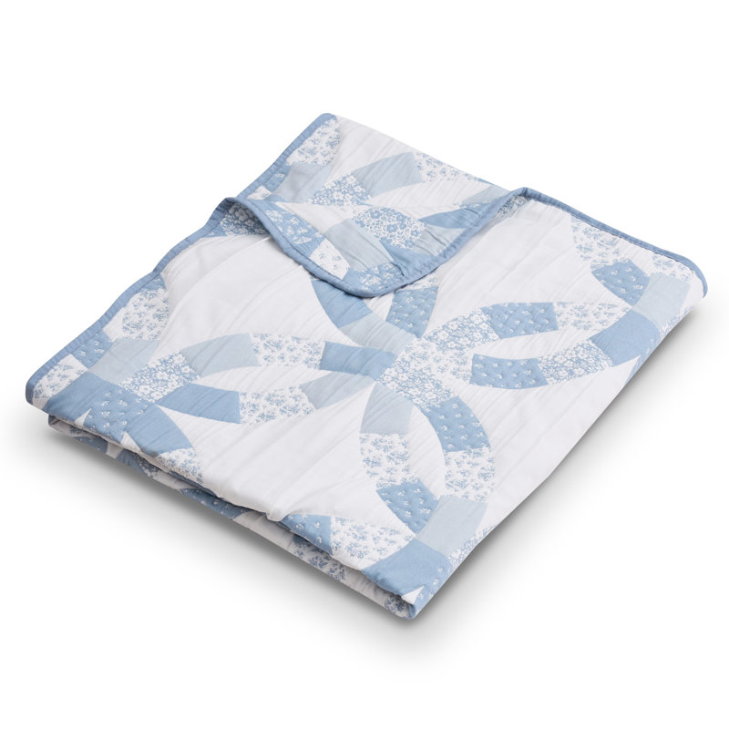 Greenland Home Fashions Wedding Ring Blue Throw Blanket – 50"x60", Jacquard Woven 100% Polyester, Soft, Reversible Heirloom-Style Design