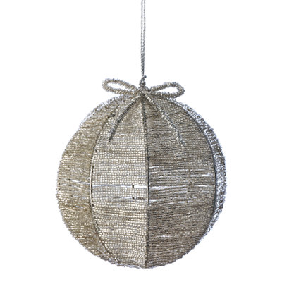 6.5" Silver Beaded Ball W/ Bow Ornament