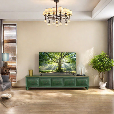 Solid Hardwood TV Stand with Sleek Wooden Legs