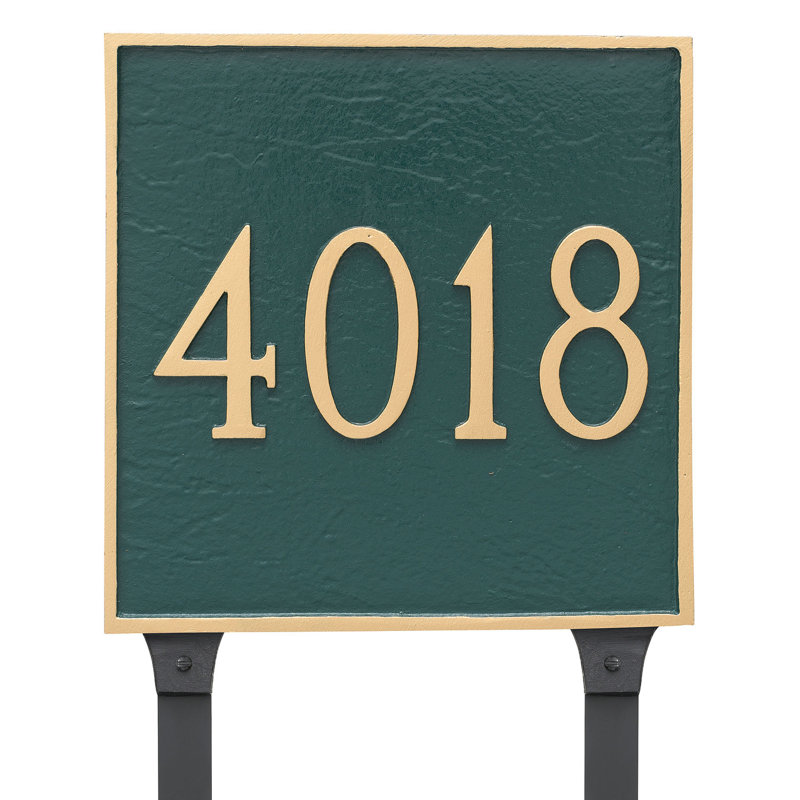 Classic Square Large One Line Address Sign Plaque with Lawn Stakes, Black/White