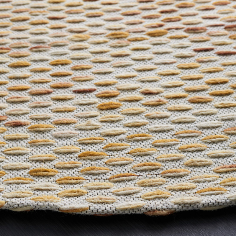 Alois Geometric Hand-Woven Flatweave Area Rug in Yellow/Ivory, Square 6'