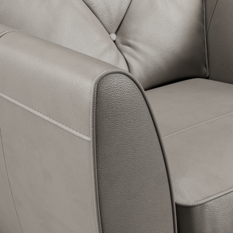 Marylin Leather Armchair, Dark Wood, Stone Grey