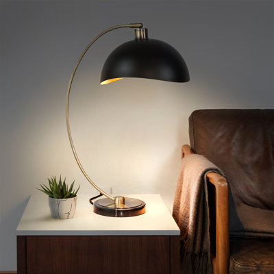 Luna Bella Table Lamp - 28", Weathered Brass, Matte Black/Gold-Leaf Shade, Marble Base, Dimmer Switch