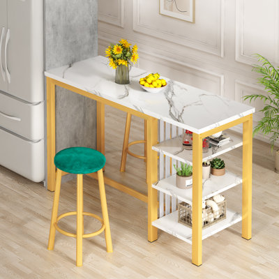 3 - Piece Counter Height Bar Table Set With 2 Upholstered Stools